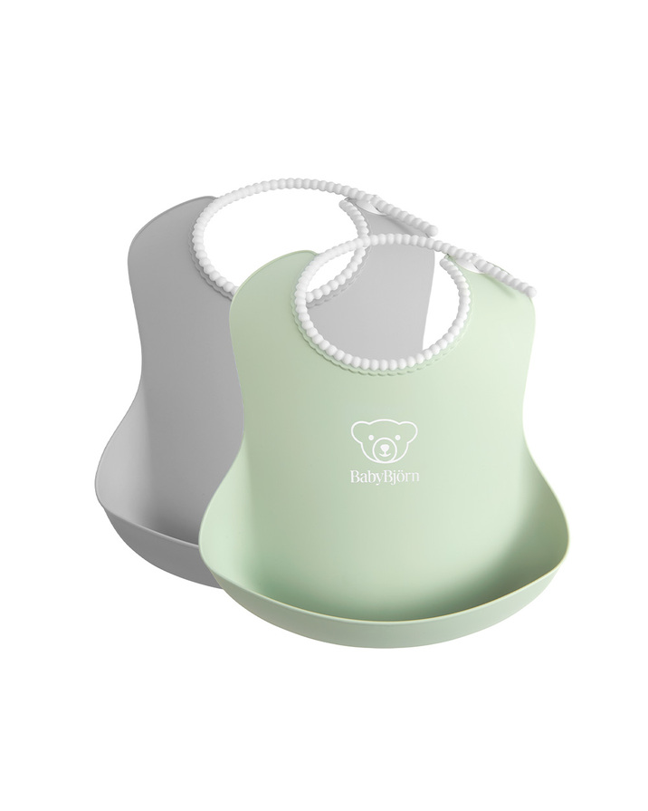 Lot de 2 bavoirs récupérateurs Coloris gris/vert pastel Babybjörn