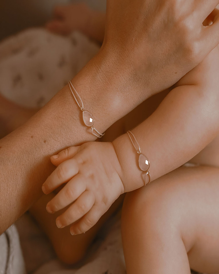 Duo de Bracelets Coeur &agrave; Coeur Quartz Rose M&egrave;re-fille  Ilado