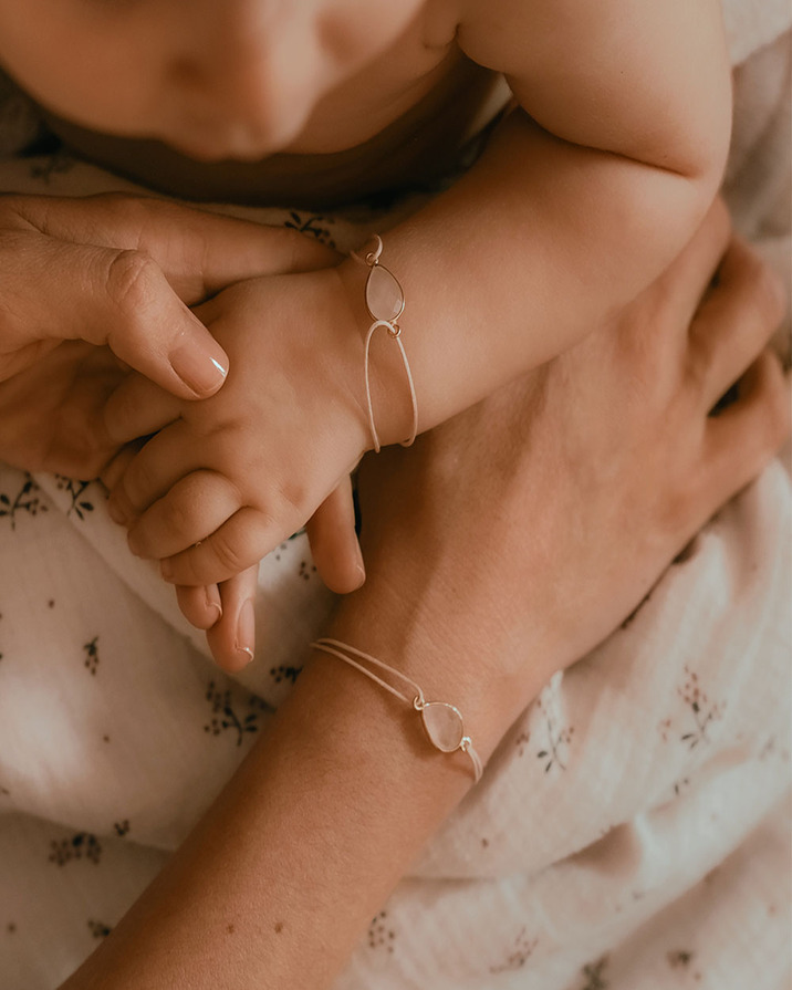 Duo de Bracelets Coeur &agrave; Coeur Quartz Rose M&egrave;re-fille  Ilado