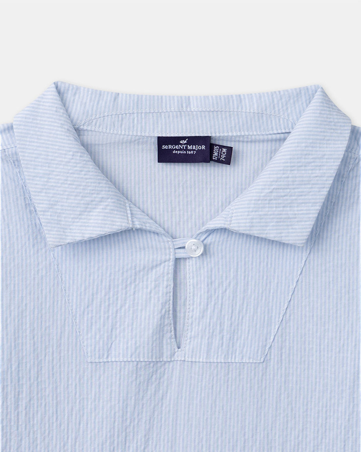 Chemise ray&eacute;e &agrave; manches retroussables Coloris bleu  Sergent Major