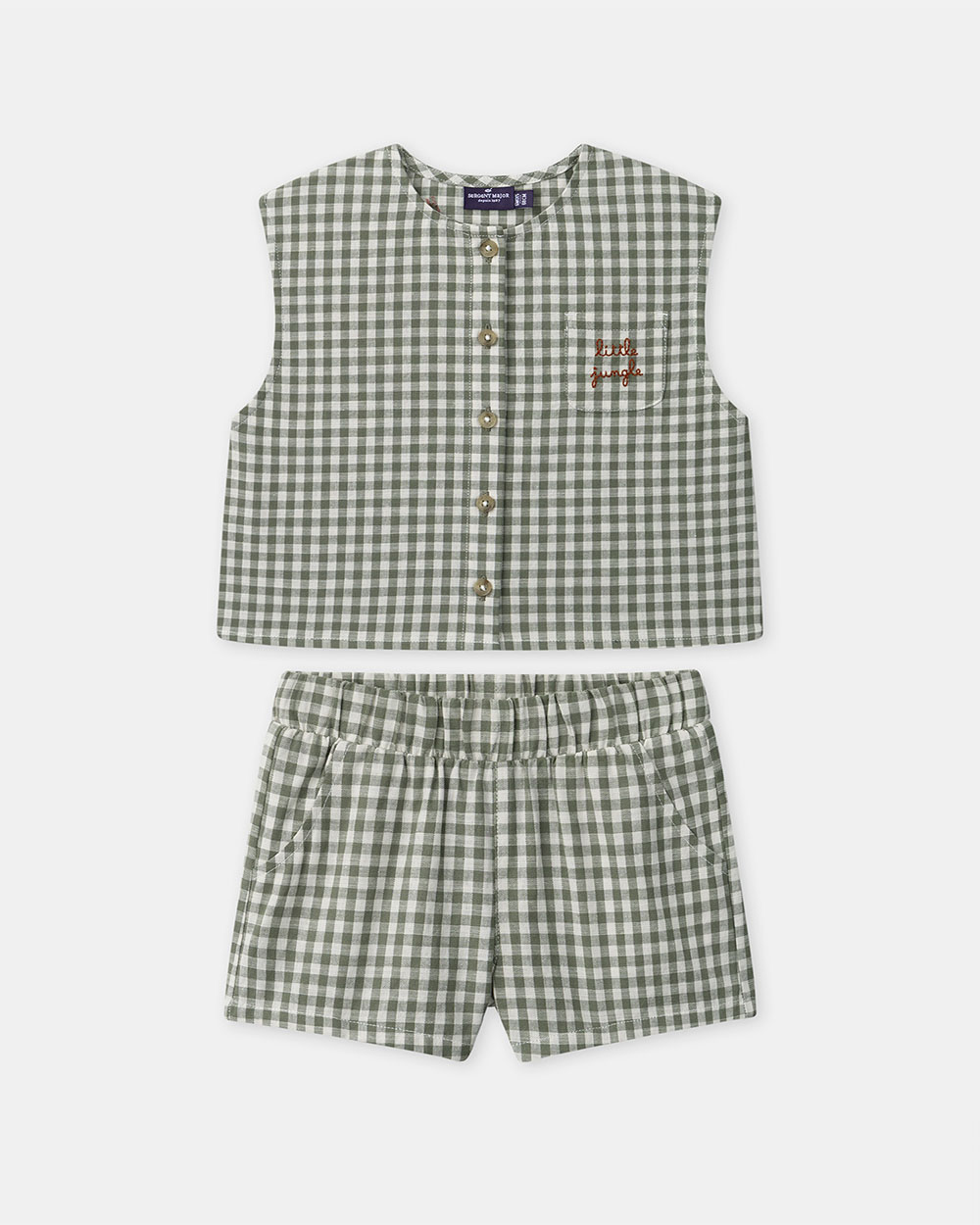 Ensemble d&eacute;bardeur et short vichy Coloris vert fonc&eacute;/ivoire  Sergent Major