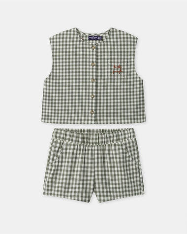 Ensemble d&eacute;bardeur et short vichy Coloris vert fonc&eacute;/ivoire  Sergent Major