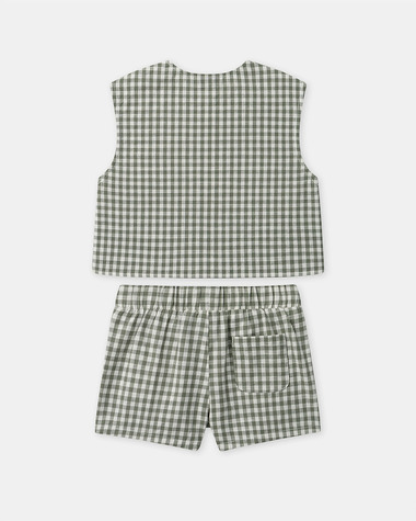 Ensemble d&eacute;bardeur et short vichy Coloris vert fonc&eacute;/ivoire  Sergent Major