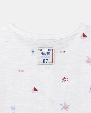 T-shirt imprim&eacute; marin et animaux Coloris &eacute;cru  Sergent Major