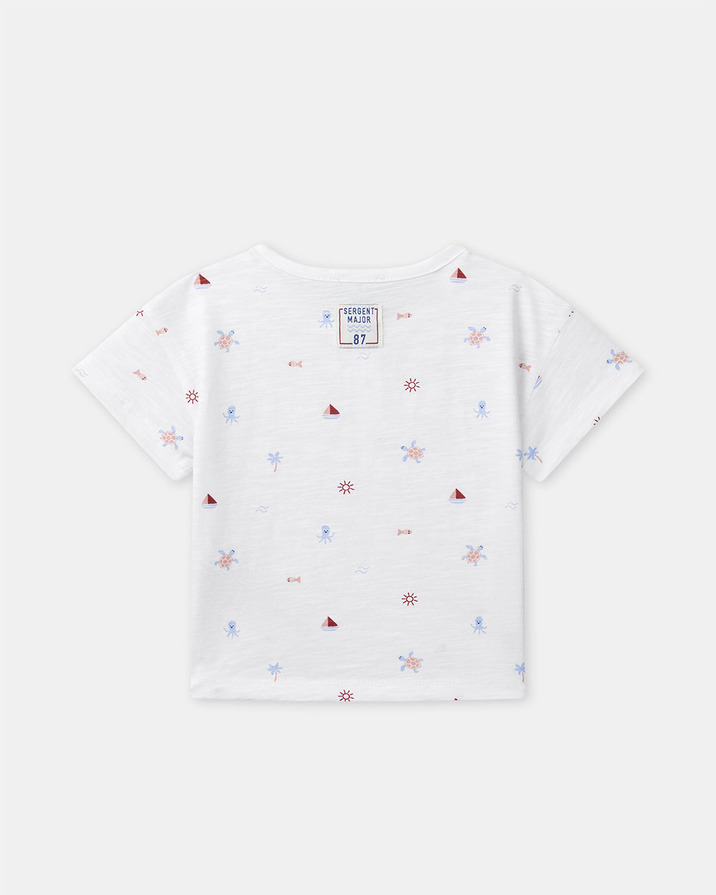 T-shirt imprim&eacute; marin et animaux Coloris &eacute;cru  Sergent Major