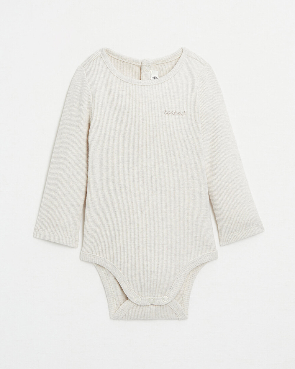 Body brod&eacute; &agrave; c&ocirc;tes manches longues Coloris beige chin&eacute;  Natalys