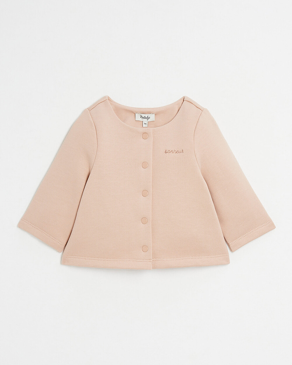Cardigan en molleton brod&eacute; Bonheur Coloris bois de rose  Natalys