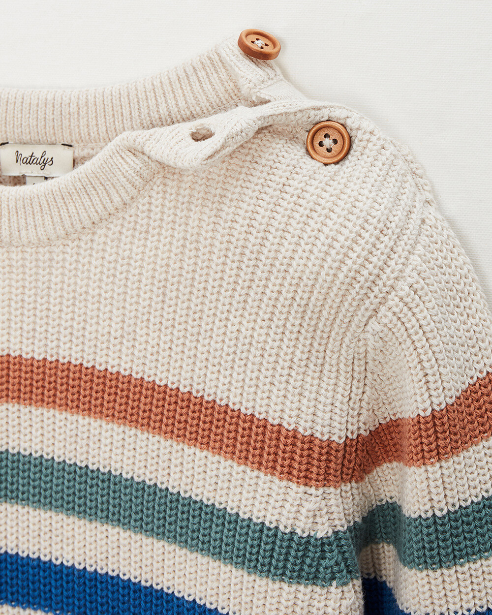 Pull enfant ray&eacute; en coton Coloris naturel chin&eacute;  Natalys