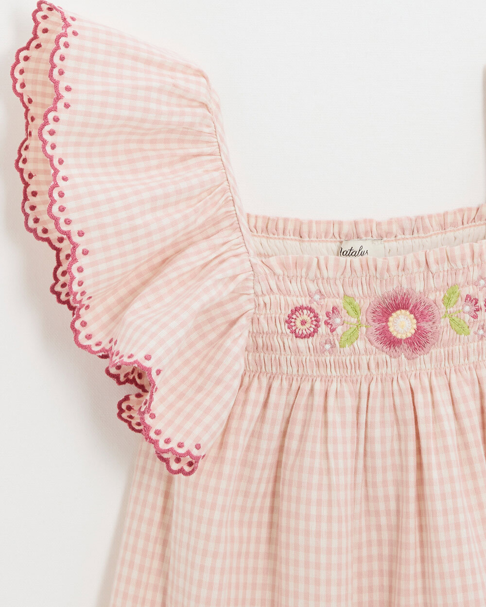 Robe enfant en vichy brodée Coloris craie Natalys