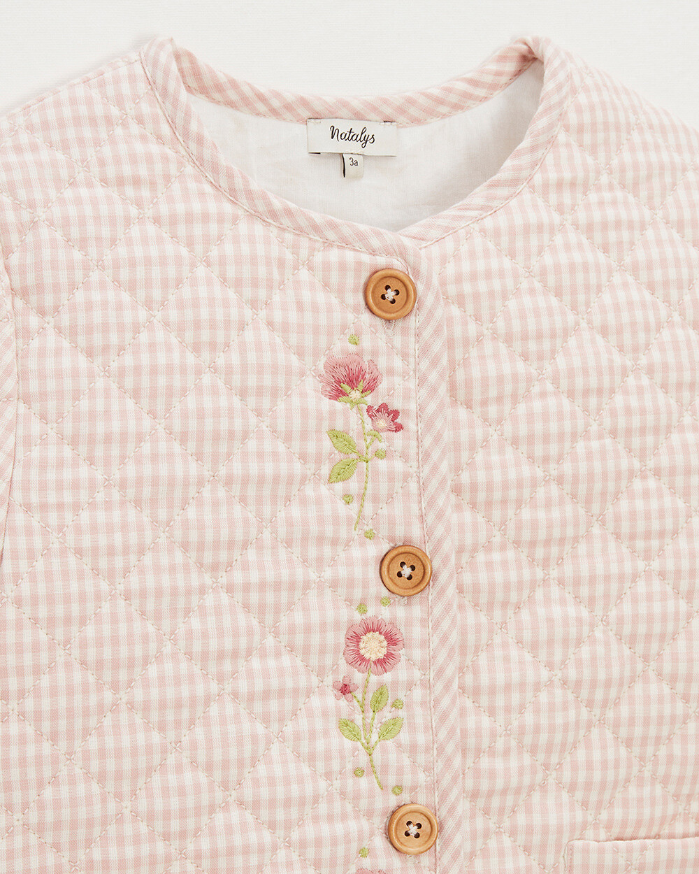 Veste enfant brodée matelassée Vichy coloris craie Natalys