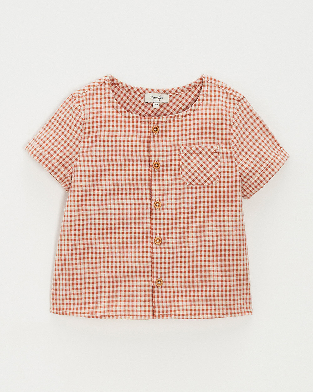 Chemise manches courtes Vichy coloris beige clair  Natalys