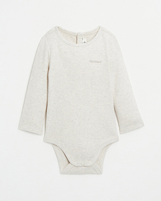 Body brodé à côtes manches longues Coloris beige chiné Natalys