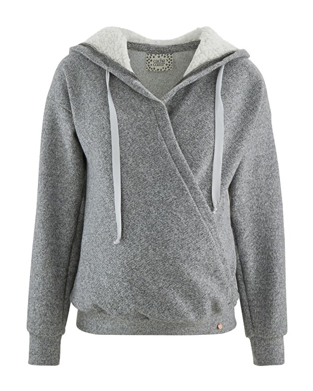 Sweat à capuche de grossesse Coloris gris Cache coeur