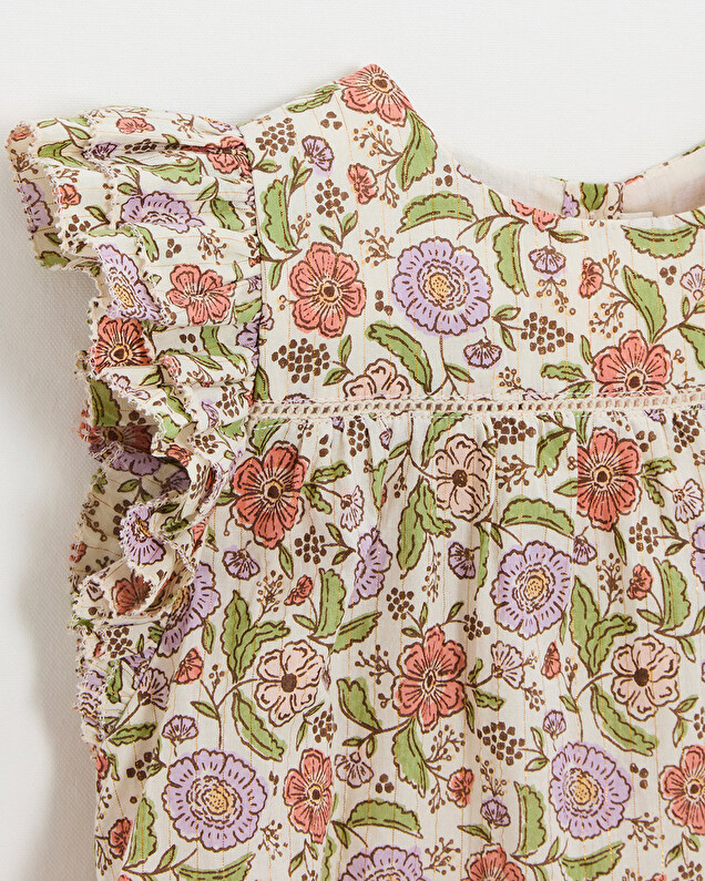 Blouse enfant imprimé fleurs A rayures lurex Natalys