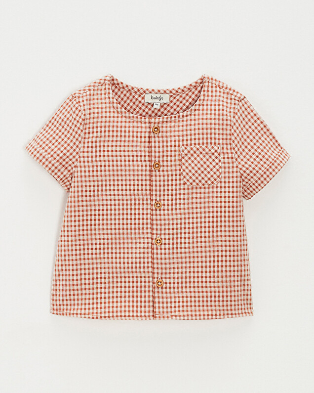 Chemise manches courtes Vichy coloris beige clair Natalys