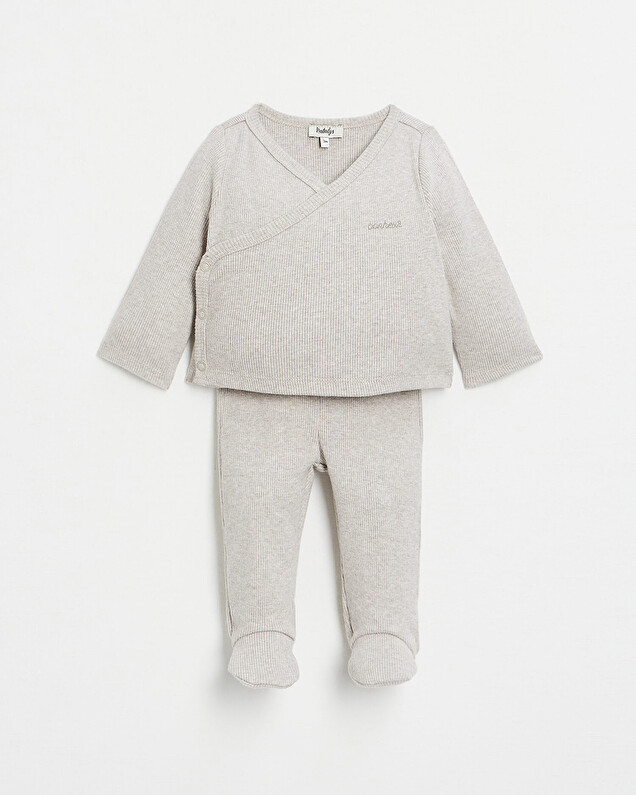 Ensemble en coton brodé Coloris beige chiné Natalys