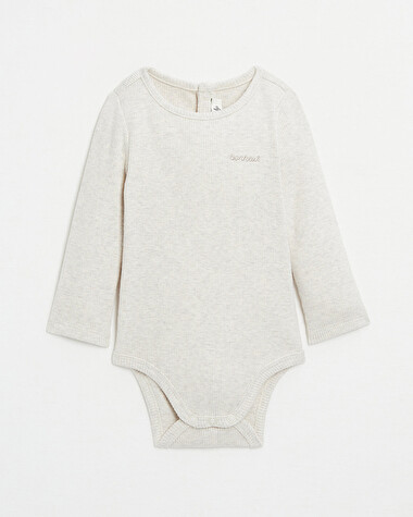 Body brod&eacute; &agrave; c&ocirc;tes manches longues Coloris beige chin&eacute;  Natalys