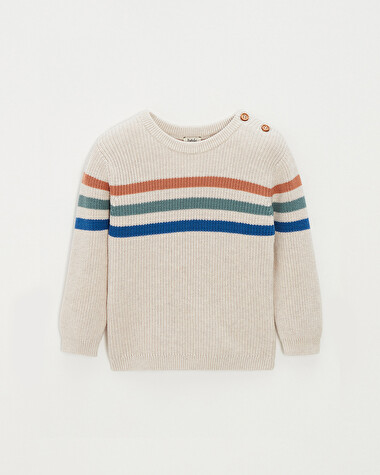 Pull enfant ray&eacute; en coton Coloris naturel chin&eacute;  Natalys
