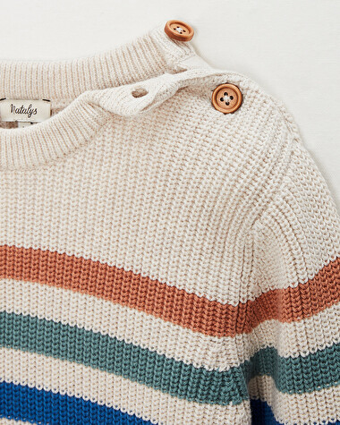 Pull enfant ray&eacute; en coton Coloris naturel chin&eacute;  Natalys
