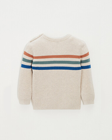 Pull enfant ray&eacute; en coton Coloris naturel chin&eacute;  Natalys