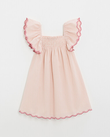 Robe enfant en vichy brod&eacute;e Coloris craie  Natalys