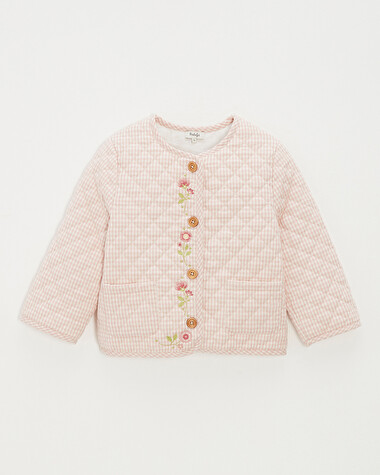 Veste enfant brod&eacute;e matelass&eacute;e Vichy coloris craie  Natalys