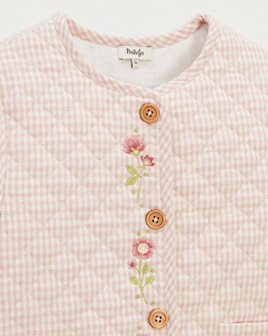 Veste enfant brod&eacute;e matelass&eacute;e Vichy coloris craie  Natalys