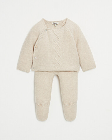 Ensemble en laine M&eacute;rinos Coloris beige chin&eacute;  Natalys