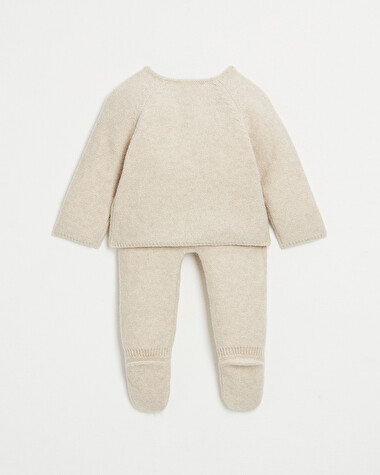 Ensemble en laine M&eacute;rinos Coloris beige chin&eacute;  Natalys
