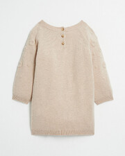 Robe enfant en laine Mérinos brodée Coloris beige chiné Natalys