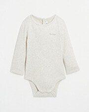 Body brod&eacute; &agrave; c&ocirc;tes manches longues Coloris beige chin&eacute;  Natalys