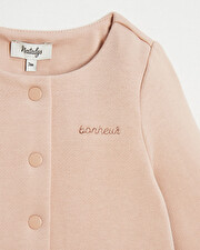 Cardigan en molleton brod&eacute; Bonheur Coloris bois de rose  Natalys