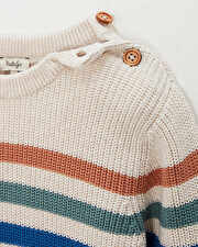 Pull enfant ray&eacute; en coton Coloris naturel chin&eacute;  Natalys