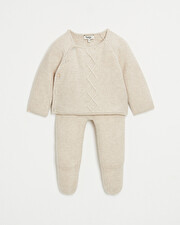 Ensemble en laine Mérinos Coloris beige chiné Natalys