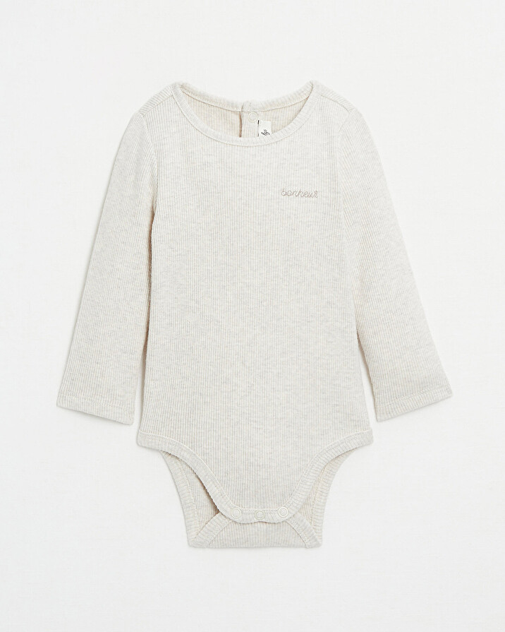Body brod&eacute; &agrave; c&ocirc;tes manches longues Coloris beige chin&eacute;  Natalys