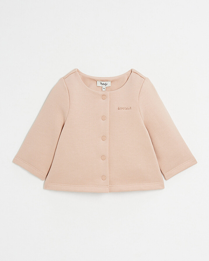 Cardigan en molleton brod&eacute; Bonheur Coloris bois de rose  Natalys