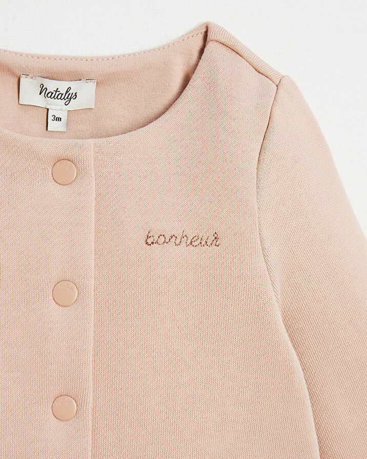 Cardigan en molleton brod&eacute; Bonheur Coloris bois de rose  Natalys