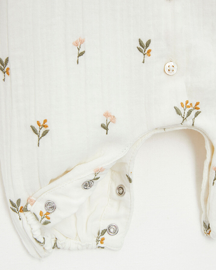 Combinaison longue en gaze de coton Brod&eacute;e fleurs  Natalys