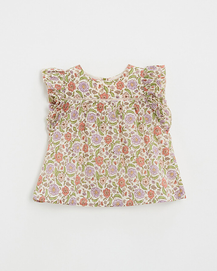Blouse enfant imprim&eacute; fleurs A rayures lurex  Natalys