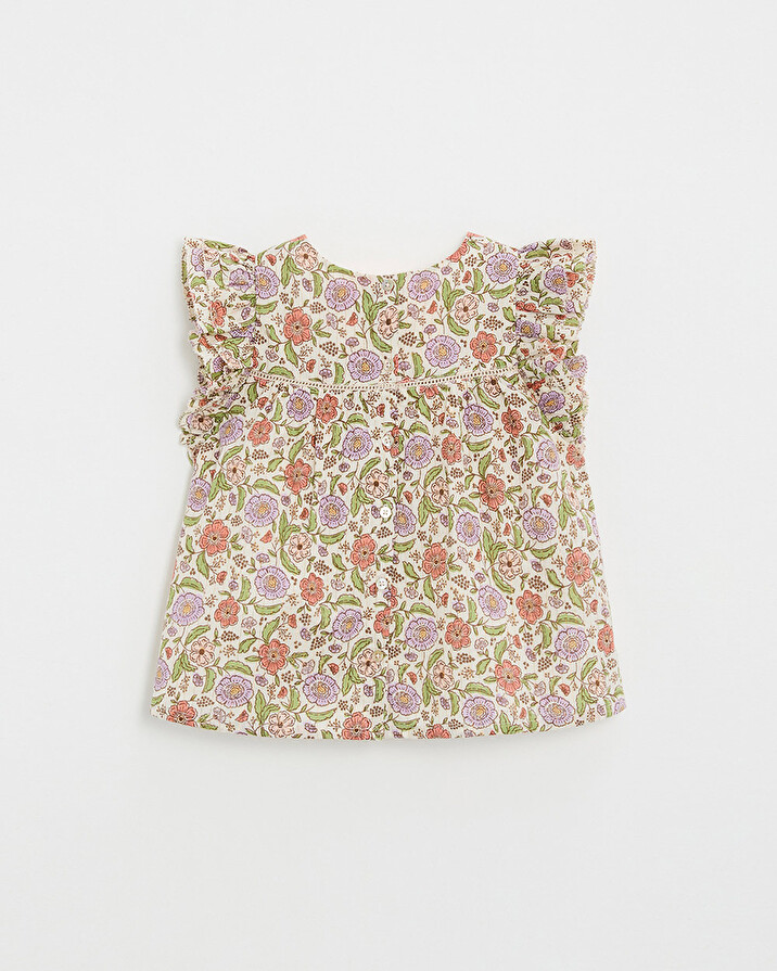 Blouse enfant imprim&eacute; fleurs A rayures lurex  Natalys
