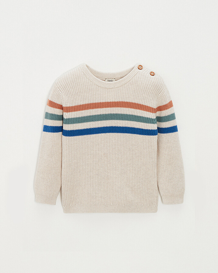 Pull enfant ray&eacute; en coton Coloris naturel chin&eacute;  Natalys