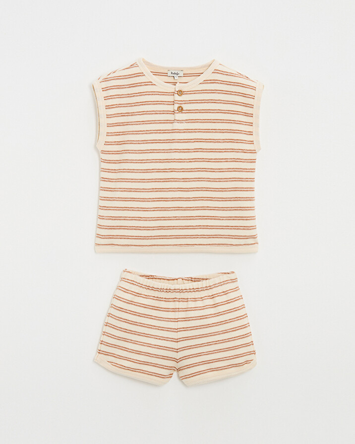 Pyjama 2 pièces enfant en éponge Rayures coloris écru Natalys