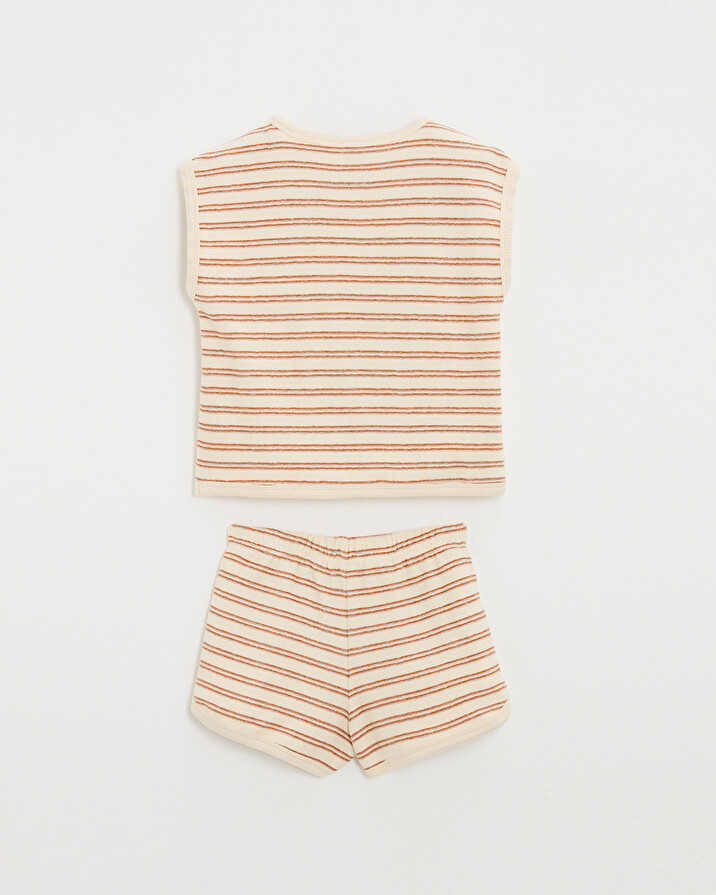 Pyjama 2 pièces enfant en éponge Rayures coloris écru Natalys