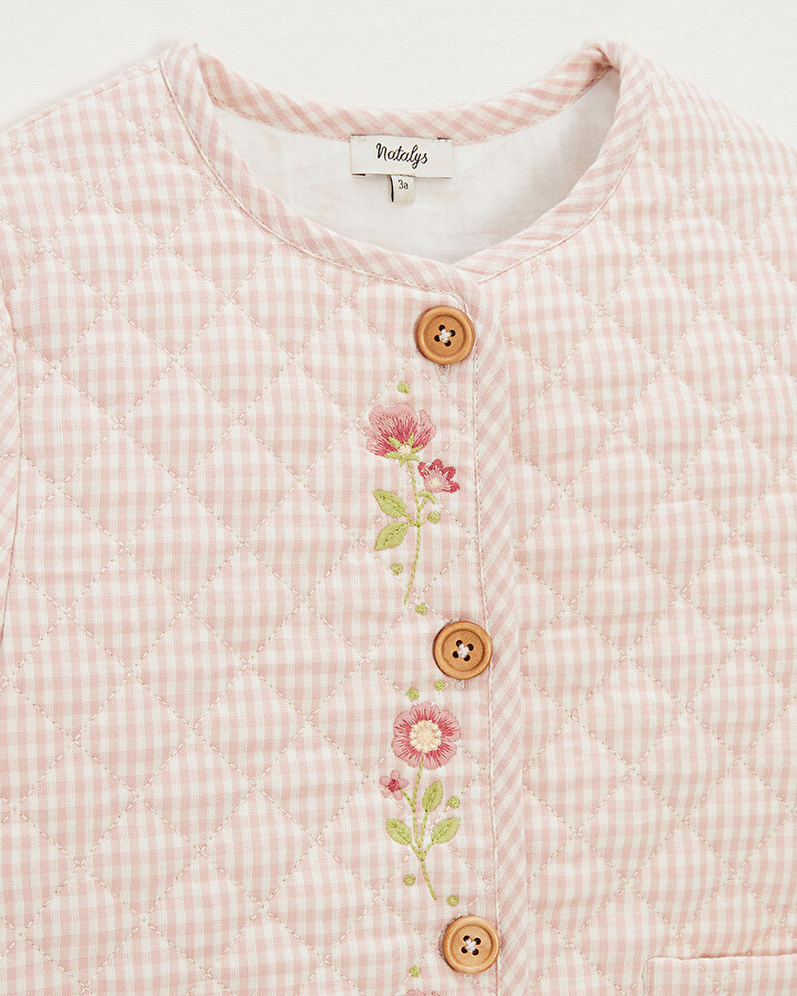 Veste enfant brodée matelassée Vichy coloris craie Natalys