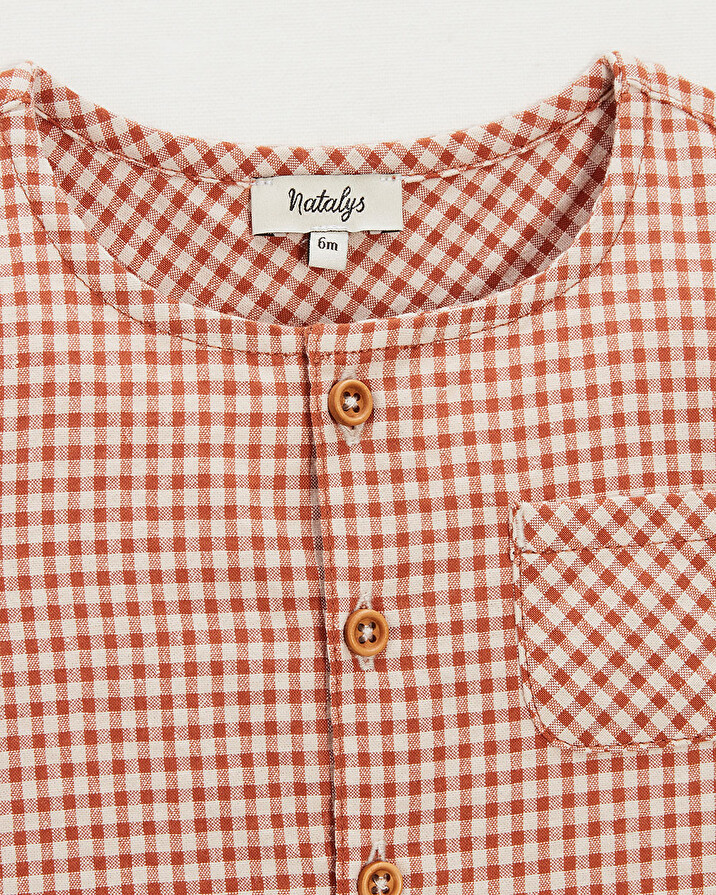 Chemise manches courtes Vichy coloris beige clair  Natalys