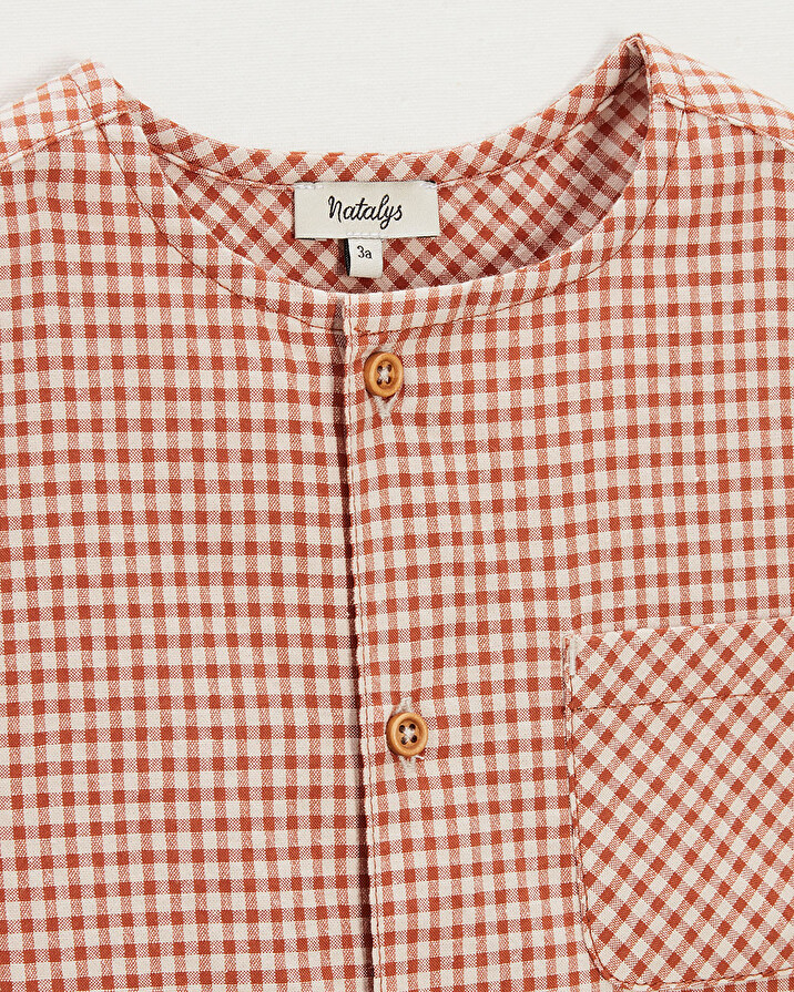 Chemise enfant manches courtes Vichy coloris beige clair Natalys
