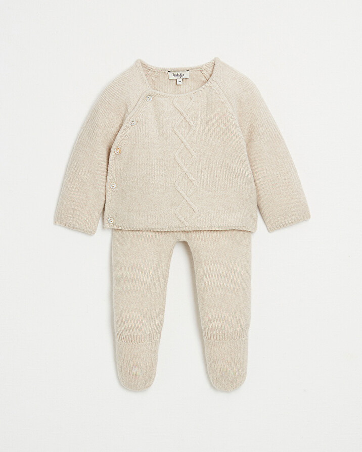 Ensemble en laine Mérinos Coloris beige chiné Natalys