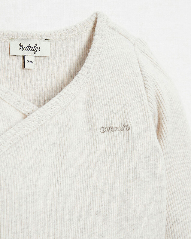 Body croisé brodé Amour Coloris beige chiné Natalys