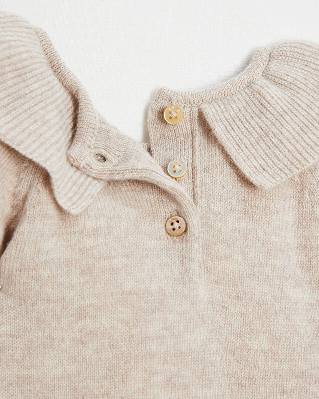 Barboteuse en laine Mérinos Coloris beige chiné Natalys