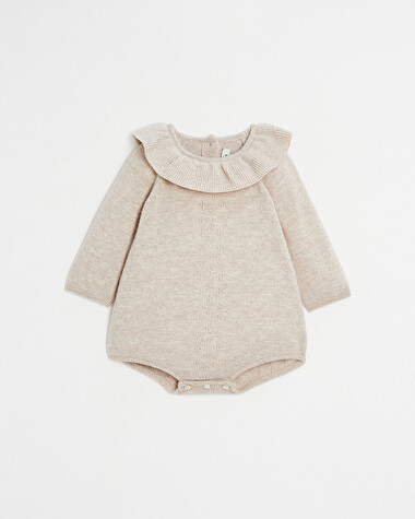 Barboteuse en laine M&eacute;rinos Coloris beige chin&eacute;  Natalys